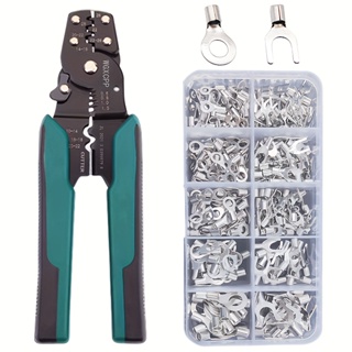 320pcs Multifunctional Plier Combination, Copper Nose Crimping Terminals, OT/UT Brass Tinned Cold Pressed Bare Terminals