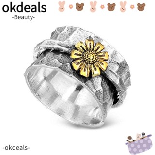 Okdeals แหวนดอกเดซี่ คลายเครียด สไตล์โบฮีเมียน หมุนได้อย่างอิสระ