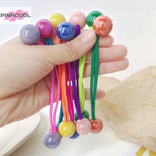 Pinkcool Kawaii ยางรัดผม ยืดหยุ่น สีแคนดี้ เรียบง่าย พร้อมลูกบอล สําหรับเด็ก เด็กผู้หญิง เครื่องประดับผม ขายดี