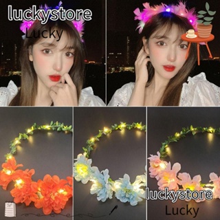 Lucky พวงหรีดไฟ LED เรืองแสง ของเล่นสําหรับเด็ก ผู้หญิง เด็กผู้หญิง ที่คาดผม พวงมาลัย ตกแต่งปาร์ตี้คริสต์มาส