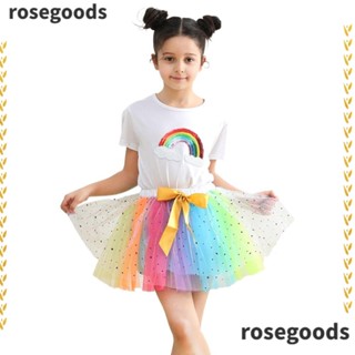 Rosegoods1 กระโปรงบัลเล่ต์ ประดับโบว์ สีรุ้ง แฟชั่น สําหรับเด็ก