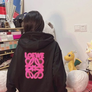 Pink embroidered logo behind TNIK LOE mens and womens long-sleeved hooded fluorescent powder sweater spring and autumn