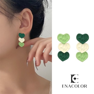 Enacolor ละเอียดอ่อน Ins สาวน่ารักสีชมพูหัวใจห้อยต่างหูที่มีสีสันต่างหูสําหรับผู้หญิง