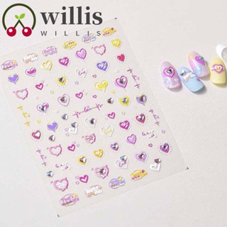 Willis สติกเกอร์ ลายการ์ตูนหัวใจ ประดับเพชร สําหรับตกแต่งเล็บ DIY