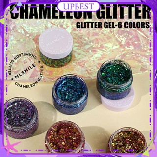 ♕ Mlsmile Chameleon Sequin Gel Eyeshadow Halloween Polarized Glitter Brightening Face Body Lip Hair Waterproof Long Lasting Stage Face Makeup 6 Colors UPBEST