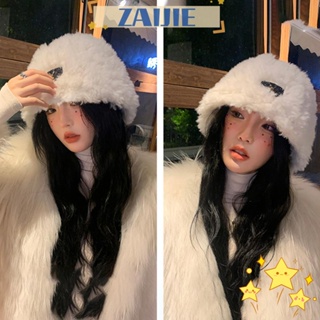 Zaijie24 หมวกบักเก็ต ผ้ากํามะหยี่ขนนิ่ม หนา กันลม อบอุ่น สีพื้น สําหรับผู้หญิง