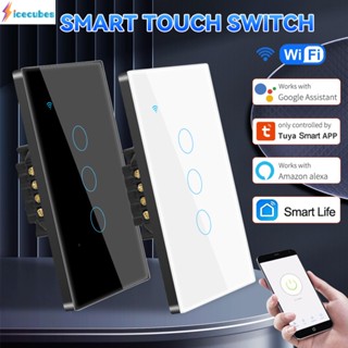 Tuya Smart Touch Switch 2.4g Wifi 100-250v 1200w 10a สมาร์ทแผงกระจกโทรศัพท์มือถือรีโมทคอนโทรลจับเวลา Alexa Google ICECUBE