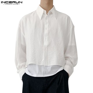 Incerun เสื้อเชิ้ตแขนสั้น กันแดด ทรงหลวม สีโปร่งใส