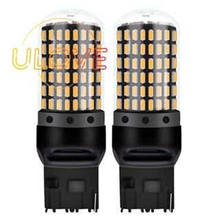 หลอดไฟเลี้ยว LED 3014 144Smd Canbus T20 7440 W21W สีเหลือง สําหรับจอดรถยนต์ 2 ชิ้น