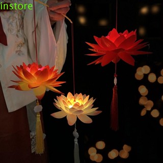 Instore โคมไฟ LED รูปดอกบัว แฮนด์เมด สไตล์จีนโบราณ แบบพกพา พร็อพสําหรับตกแต่งบ้าน