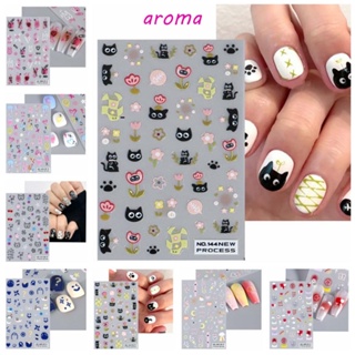 Aroma สติกเกอร์ติดเล็บ ลายการ์ตูนกราฟฟิตี้ ดาว ดวงจันทร์ สไลด์ หมี กระต่าย แมว สําหรับตกแต่งเล็บ DIY