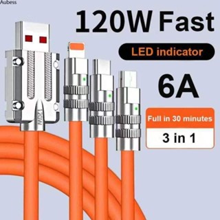 3 In 1 120w 6a Super Fast Charging Type C สายเคเบิ้ลซิลิโคนเหลว Quick Charge สายชาร์จ Micro Usb สายชาร์จ Aube