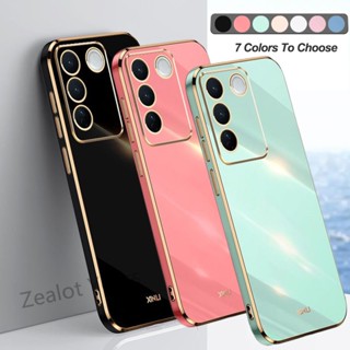 เคสโทรศัพท์มือถือแบบนิ่ม กันกระแทก ขอบตรง หรูหรา สําหรับ Vivo V27e V27 Pro 5G V27Pro V 27 e