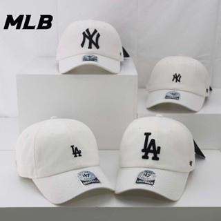 Mlb 47 หมวกเบสบอล ผ้าฝ้าย ปักลาย LA NY สีขาว สไตล์เกาหลี ปรับได้ สําหรับผู้ชายและผู้หญิง