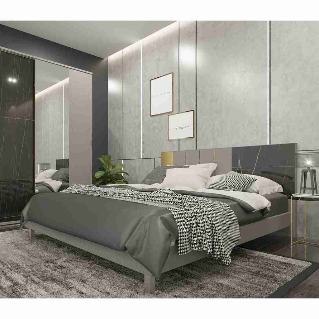 Bed Frames & Headboards 11867 บาท [กทม. 3-5 วัน ส่ง] SB Design Square เตียง 6 ฟุต รุ่น Luxus สีเทา (200x208x100 ซม.) แบรนด์ SB FURNITURE Home & Living