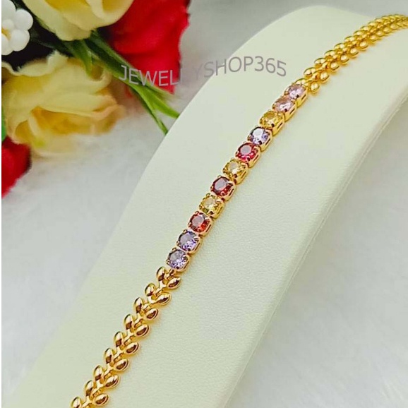THAIJY15 CW81 สร้อยข้อมือพลอยนพเก้าพลอยมณีใต้น้ำ งานสวยใส่ลงน้ำได้ งาน cz แท้