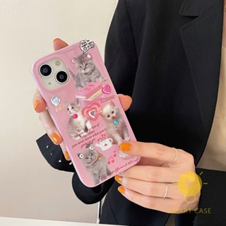 For เคสไอโฟน 14 Pro Max [Cute Cat Diamond Pink] เคส Phone Case For iPhone 14 Pro Max Plus 13 12 Mini 11 For เคสไอโฟน11 Ins Korean Style Retro Classic Couple Shockproof Protective TPU Cover Shell