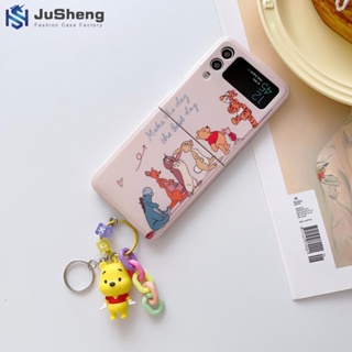 Jusheng เคสโทรศัพท์มือถือแฟชั่น ลายหมีพูห์ พร้อมจี้ห้อย สําหรับ Samsung Z Flip4 Z Flip3