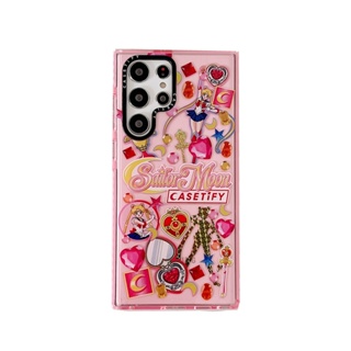 เคส Samsung Galaxy S23 Ultra Plus Case โทรศัพท์มือถือแบบนิ่ม ใส กันกระแทก ลายการ์ตูนเซเลอร์มูน สีชมพู สําหรับ S22 Ultra S21 S20+