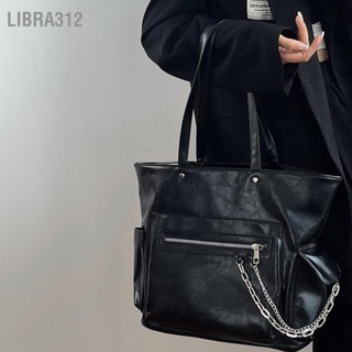 Libra312 กระเป๋าสะพายหนัง PU ผู้หญิงเดินทางสำนักงาน Retro แฟชั่นความจุขนาดใหญ่ประดับโซ่กระเป๋าถือ