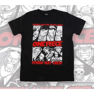 ☒☢♀เสื้อยืดผ้าฝ้ายอะนิเมะ One Piece เสื้อยืด STRAW HAT CREW