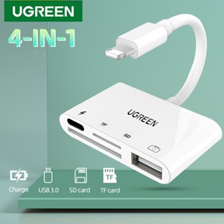 Ugreen อะแดปเตอร์การ์ดรีดเดอร์ OTG 4 In 1 สําหรับกล้องโทรศัพท์ 8PIN เป็น SD TF UBS PD SD TF