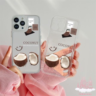 เคสโทรศัพท์มือถือแบบนิ่ม ใส กันรอยกล้อง ลายมะพร้าว อุปกรณ์เสริม สําหรับ iPhone 14 Pro Max 13 11 12 7 8 Plus XR XS SE 2022