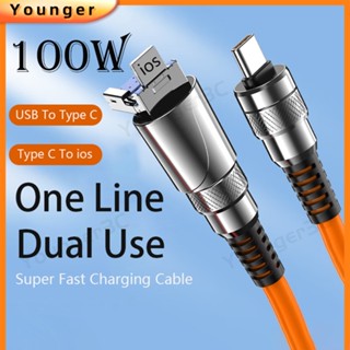 2in1 อะแดปเตอร์สายชาร์จ type C PD 100W ความเร็วสูง 6A ชาร์จเร็วมาก สําหรับ ios type C