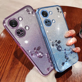 เคสโทรศัพท์มือถือ ซิลิโคนนุ่ม TPU ใส แต่งกลิตเตอร์ พลอยเทียม ระยิบระยับ ลายดอกกุหลาบ ระยับ แฟชั่น สําหรับ OnePlus ACE 2V 5G