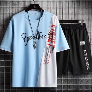 ใหม่ เสื้อยืดแขนสั้นลําลอง และกางเกงขาสั้น ทรงหลวม พลัสไซซ์ แฟชั่นสําหรับผู้ชาย menswear BY-D02 5 นาที