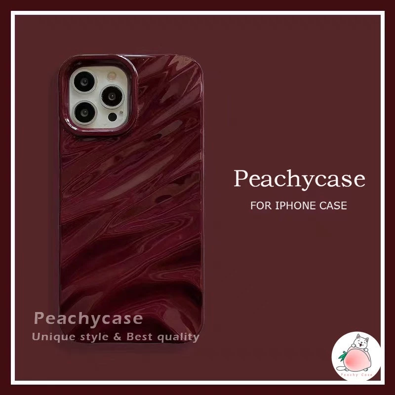Retro ไวน์แดงผ้าไหมพับริ้วรอยGlossyเคสโทรศัพท์สําหรับiPhone 17 16 15 14 Plus 13 12 Pro Max 11 Xr Xs 6 7 8 14PRO Soft TPUปกหลังกันกระแทกป้องกันปลอก