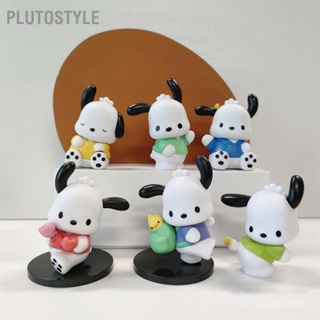 PLUTOSTYLE 6 Pcs Mini Dog Figurines Playset Anime Little Puppy Ornament ของเล่นการ์ตูนเครื่องประดับตกแต่งของเล่นแสดงผล