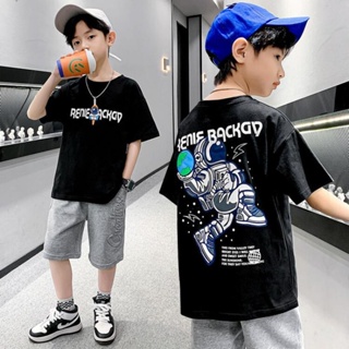 Cokids🌏เสื้อยืดเด็กผู้ชาย 2023 ใหม่หล่อเด็กนักบินอวกาศพิมพ์ด้านบนแฟชั่นเกาหลี