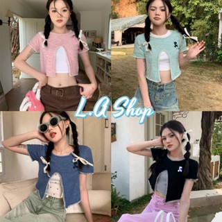 L.A Shop พร้อมส่ง เสื้อแขนสั้นถักไหมพรม คอกลม ดีเทลเว้าเอวตรงกลางเก๋ๆ "9A111" -C