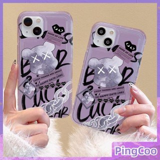 PingCoo - Case for iPhone 14 13 12 Pro 11 Pro Max XR TPU Soft Clear Jelly Airbag Case Fashion Collage Bear Camera Protection Shockproof Back Cover