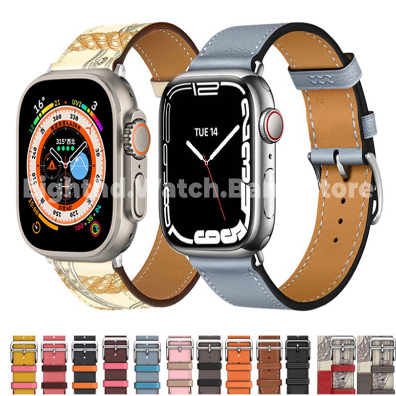 สายนาฬิกาข้อมือหนัง สีพื้น สําหรับ Apple Watch Series 8 Ultra Pro 7 6 SE 5 4 3 2 1 iWatch ขนาด 49 มม. 41 มม. 45 มม. 44 มม. 42 มม. 40 มม. 38 มม.