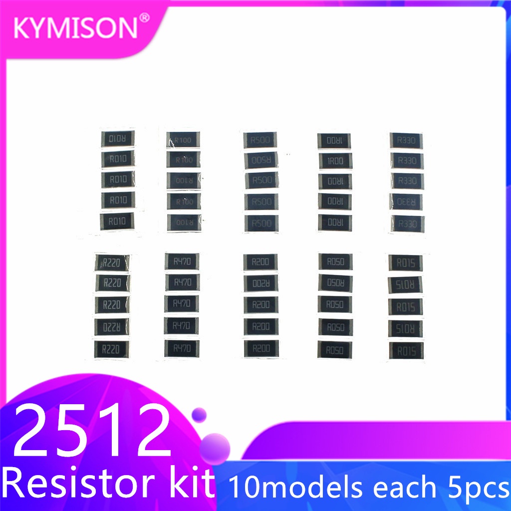 2512 SMD ชุดต้านทานชุดสารพัน R010 R050 R100 R150 R200 R220 R330 R470 R500 1R00 1% 10valuesX 5 ชิ้น =