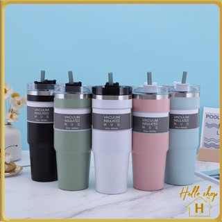 Helloshop ปลีก/ส่ง แก้วเก็บความเย็น สแตนเลสแท้ กระบอกน้ำเก็บอุณหภูมิ พร้อมหลอด 900ML  0112