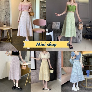 Mini shop🌸พร้อมส่ง🌸 (D25) กระโปรงยาวเอวสม๊อค ลายดอกไม้น่ารักมาก -NZ