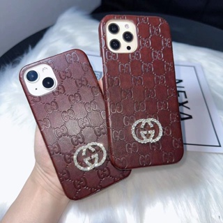 เคส iphone 14 pro max เคสโทรศัพท์มือถือ ลายเพชร GG สีไวน์แดง สําหรับ iPhone 11 iPhone 14pro iPhone 13 promax iPhone 12pro iPhone 11 promax