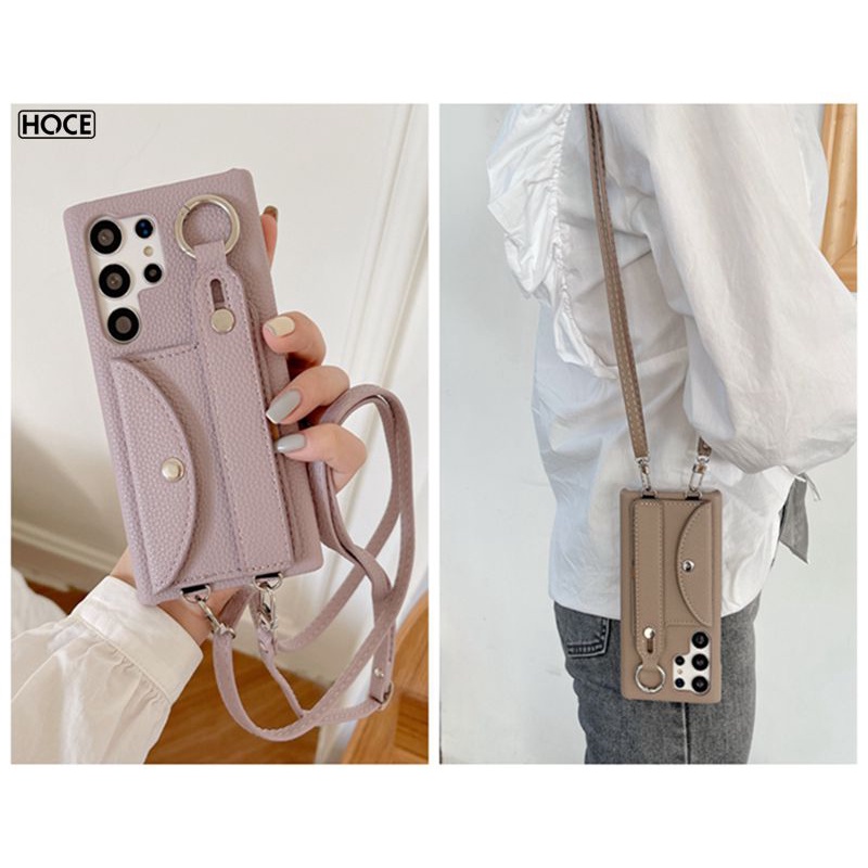 HOCE หนังยาว Lanyard Crad Slot กระเป๋าสตางค์สําหรับ Samsung Galaxy S25 S24 S23 Ultra S22Plus S21 S20