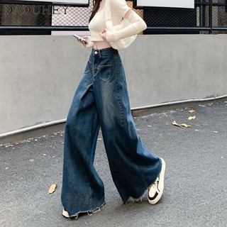 DaDuHey🎈 Womens Korean Style Retro Wide Leg Denim High Waist Summer New Style Wide Leg Loose Design Straight Casual Pants