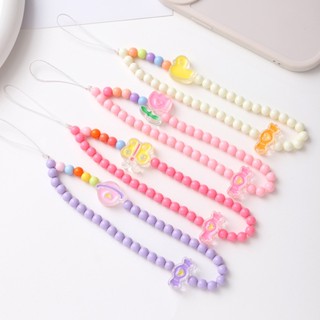 สายโซ่คล้องโทรศัพท์มือถือ ประดับลูกปัด ทรงกลม ลายดอกทิวลิป ผีเสื้อ สีแคนดี้ แฮนด์เมด Diy สําหรับเครื่องประดับ