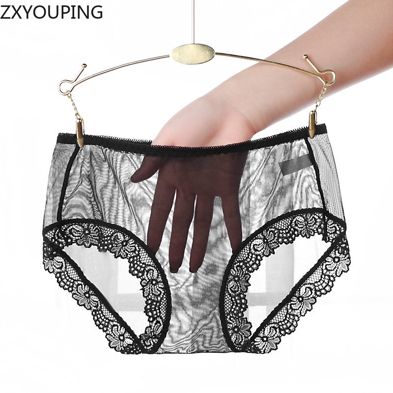 Zxyouping กางเกงชั้นในลูกไม้ผู้หญิงตาข่ายเชียร์ซีทรูชุดชั้นในบางเฉียบเซ็กซี่ตาข่ายเต็มโปร่งใสขนาดใหญ่ไม่มีรอยต่อกลางเอวผ้าไหมน้ําแข็งสุทธิผ้าช