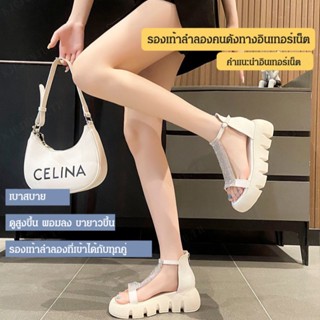 รองเท้าแตะผู้หญิงหน้าหนาแบบมีเพชรสไตล์เทวา