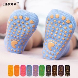 LJMOFA KIDS ถุงเท้าซิลิโคน กันลื่น สีพื้น สําหรับเด็กอายุ 1-12 ปี