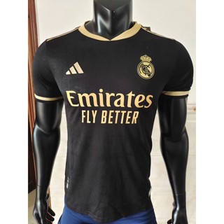 [Player Question] เสื้อกีฬาแขนสั้น ลายทีมฟุตบอล Real Madrid 2324 คุณภาพสูง สีดํา สีทอง