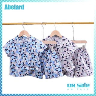 Abelard ชุดเสื้อเชิ้ต คอปก แขนสั้น กางเกงขาสั้น พิมพ์ลายดอกไม้ กระดุมแถวเดียว สองชิ้น แฟชั่นฤดูร้อน สําหรับเด็กผู้ชาย 2 ชิ้น