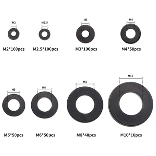 ชุดเดี่ยว 500 ชิ้นชุดซีลพลาสติกสีดํา, โอริงและตัวเว้นวรรคแบน Fit M2-M8, ตัวยึดที่ทนทานสําหรับใช้ในครัวเรือนอัตโนมัติและ DIY Works
