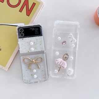 เคสโทรศัพท์มือถือ PC ใส ลายกลิตเตอร์ 3D สําหรับ Samsung Galaxy Z Flip 4 Z Flip 3 Z Flip4 Z Flip3